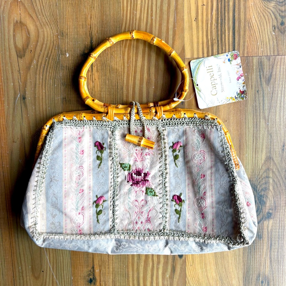 Vintage Capelli Straworld Floral Embroidered Handbag